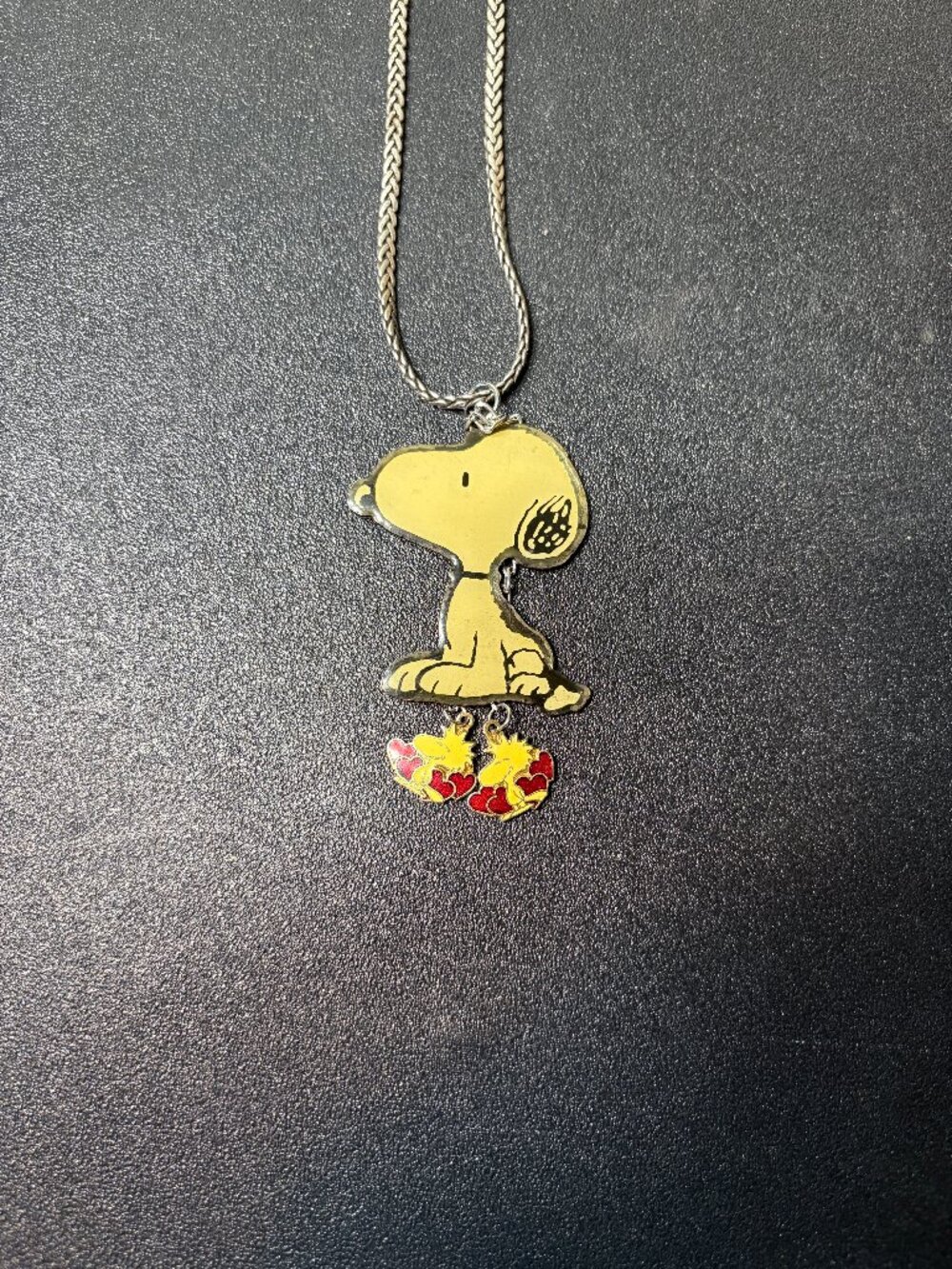 Vintage Enamel Peanuts' Snoopy and Woodstock Necklace RARE